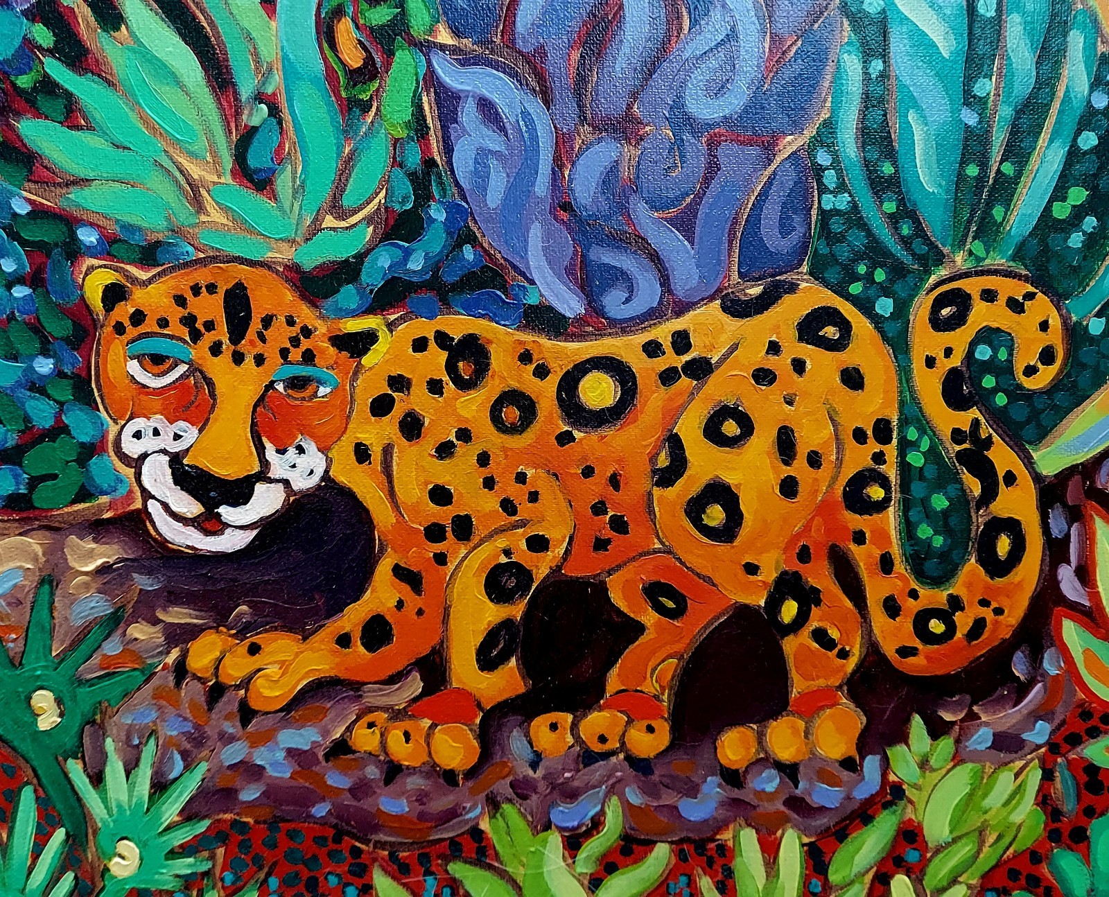 Cathy Carey Conremporary Expressive Artist 2014 Mayan Jaguar Oil On Canvas