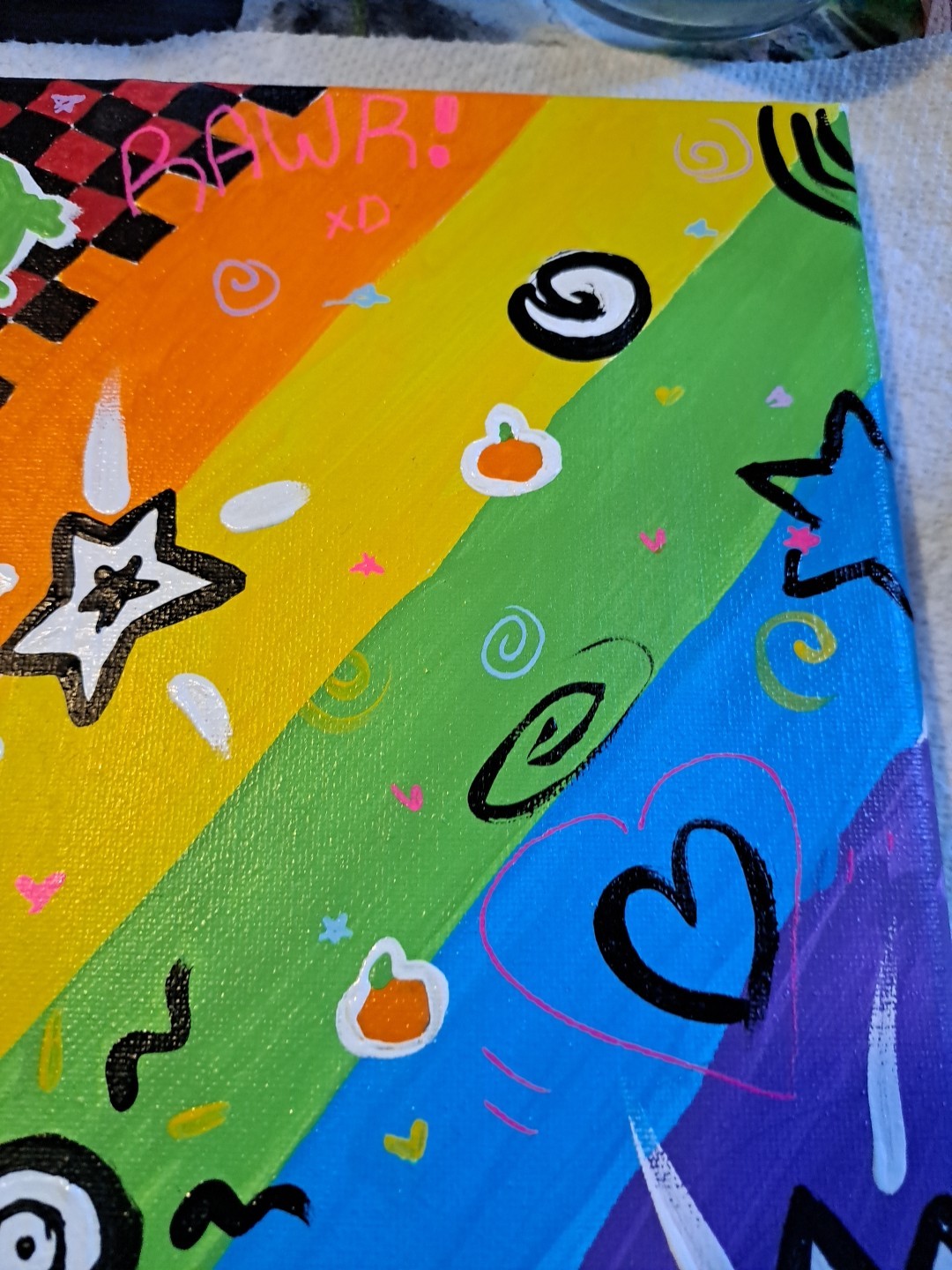 OOAK Original Rainbow Abstract Y2K Theme Acrylic Painting 8×10″ Signed Canvas