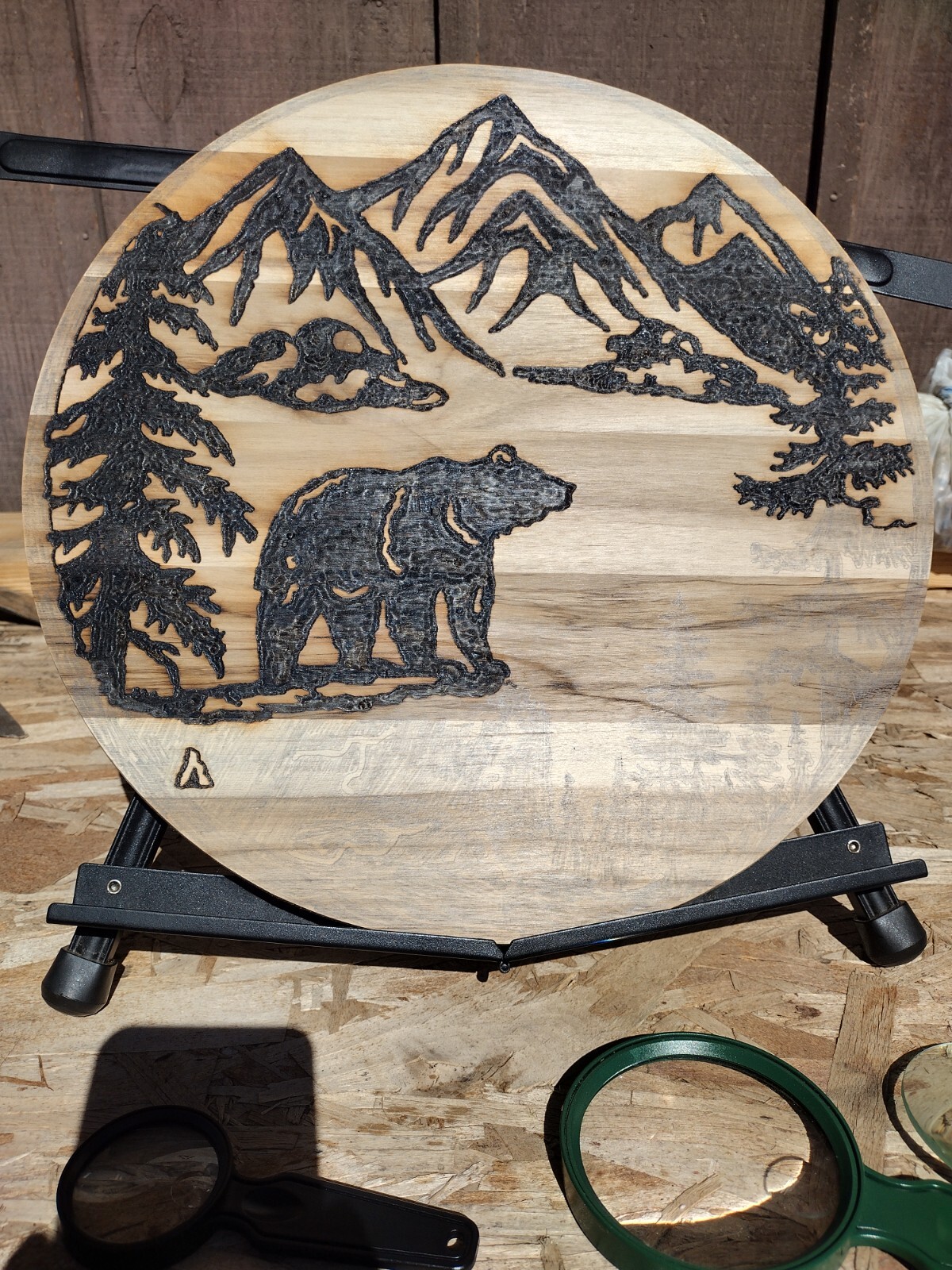 Solar Pyrography wood burning bear wildlife decor outdoors 