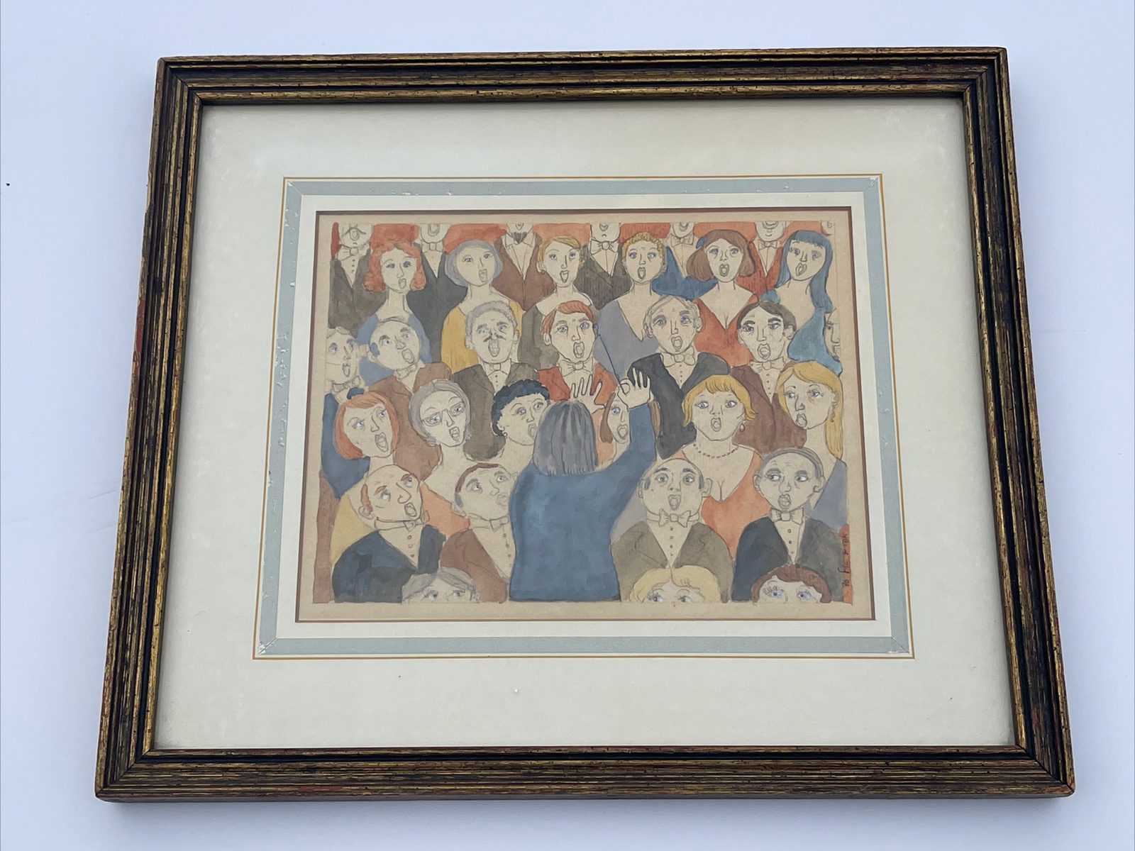 1970’s Painting Singers Musicians Band Choir People Signed In Hebrew Judaica