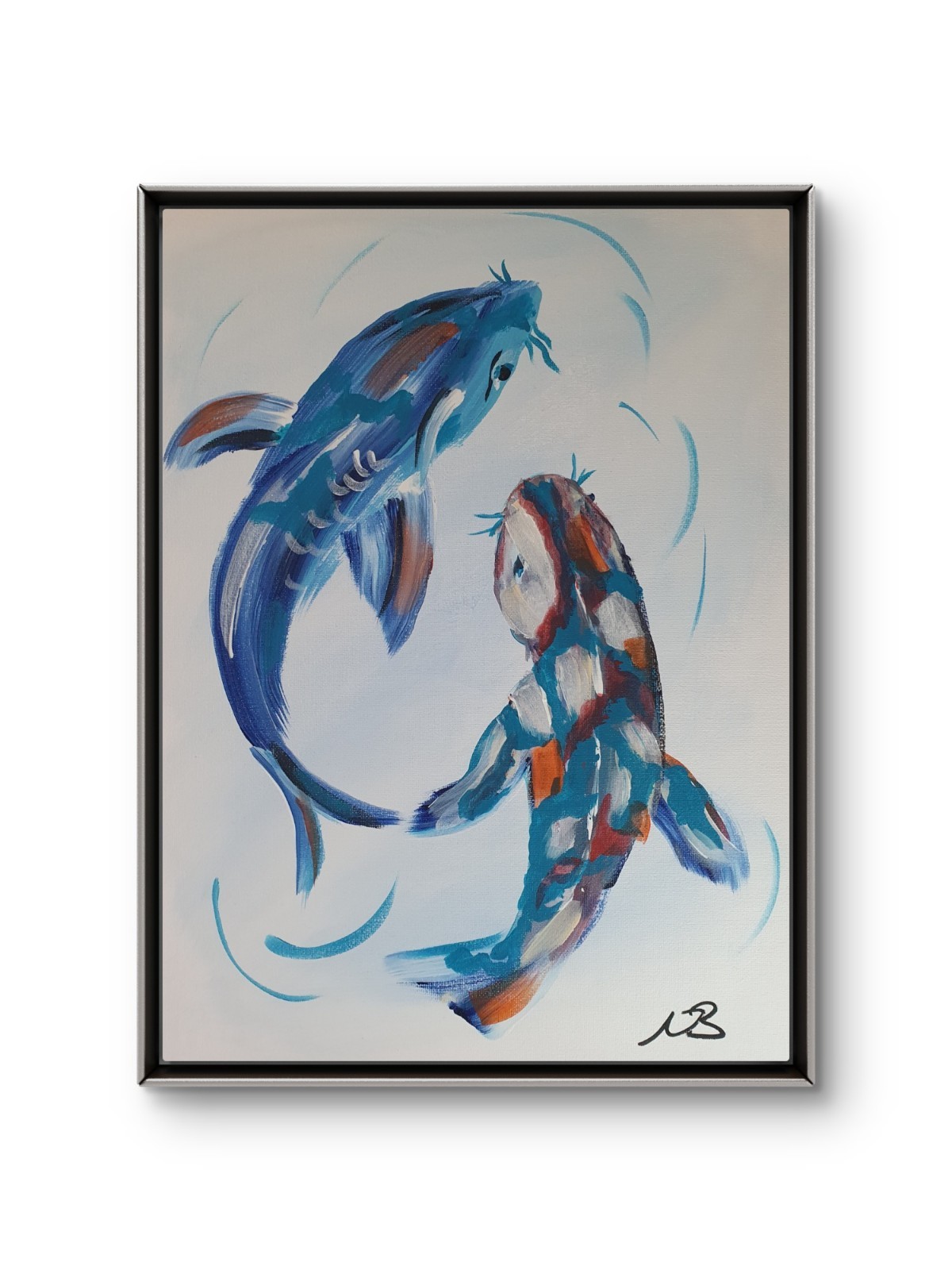 ORIGINAL ABSTRACT 12×16 ACRYLIC PAINTING KOI FISH BLUE BEDROOM WALL ART CANVAS