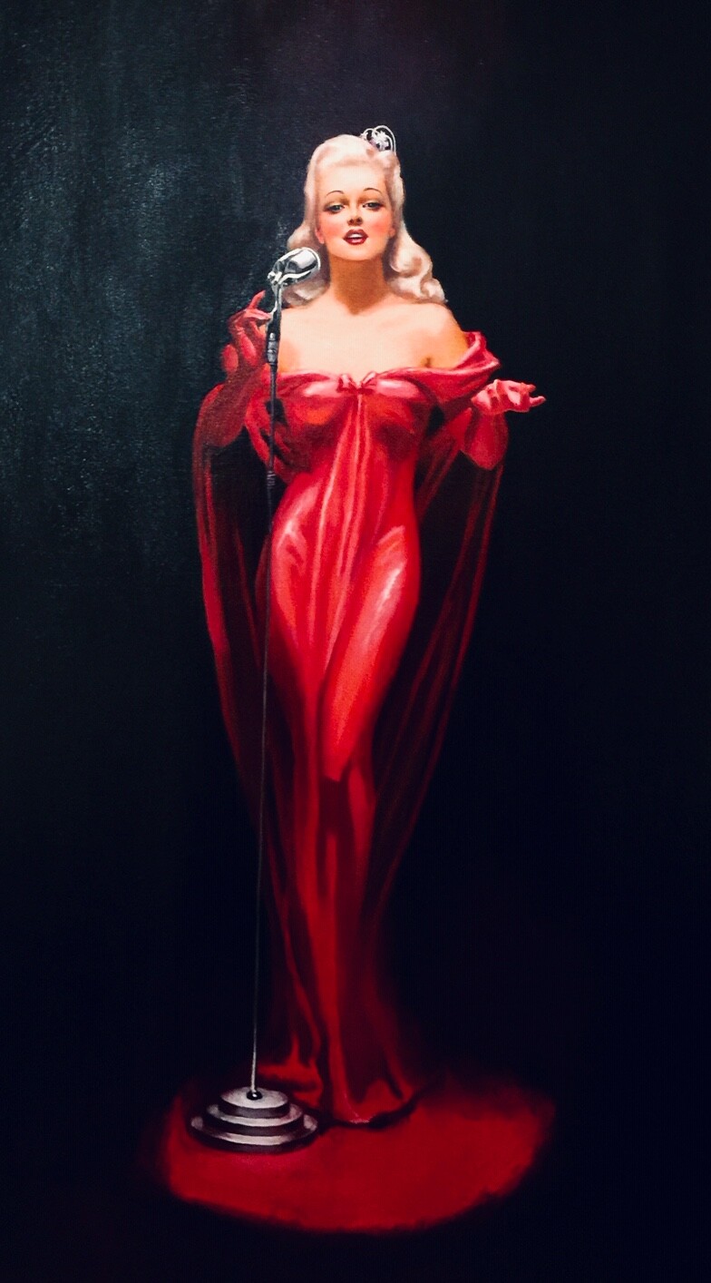 LARGE 18×10 LADY in RED Pin-Up Vancas of Big Band Jazz Singer PinUp Anita O’Day