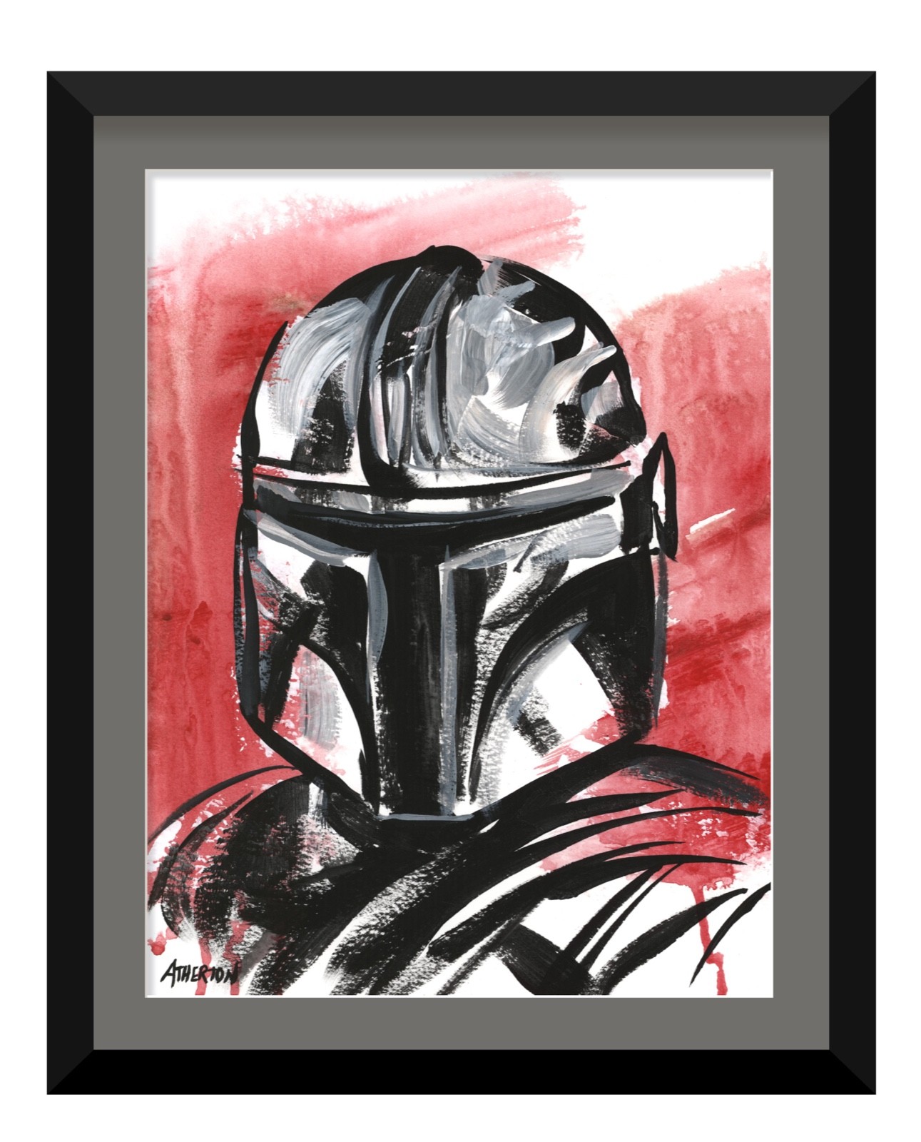 Atherton 9×12 Original Pop Art Character Painting Star «Red Mando» hand signed