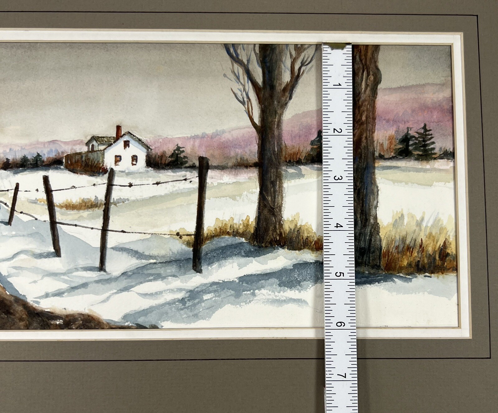 Vtg Watercolor Painting Barn In Winter Landscape Scene 12×16” Fine Art Snow