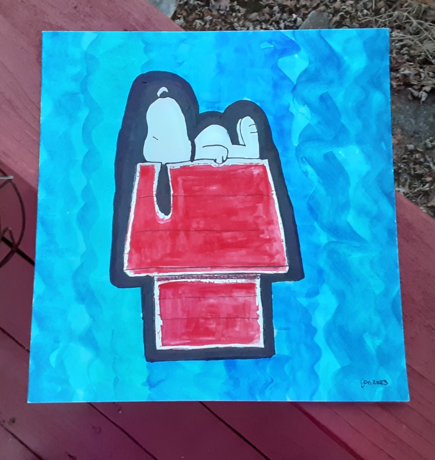 Unframed 8 1/2 by 8 1/2 inch Fan Art » Exercise in Watercolor Masques w/Snoopy «
