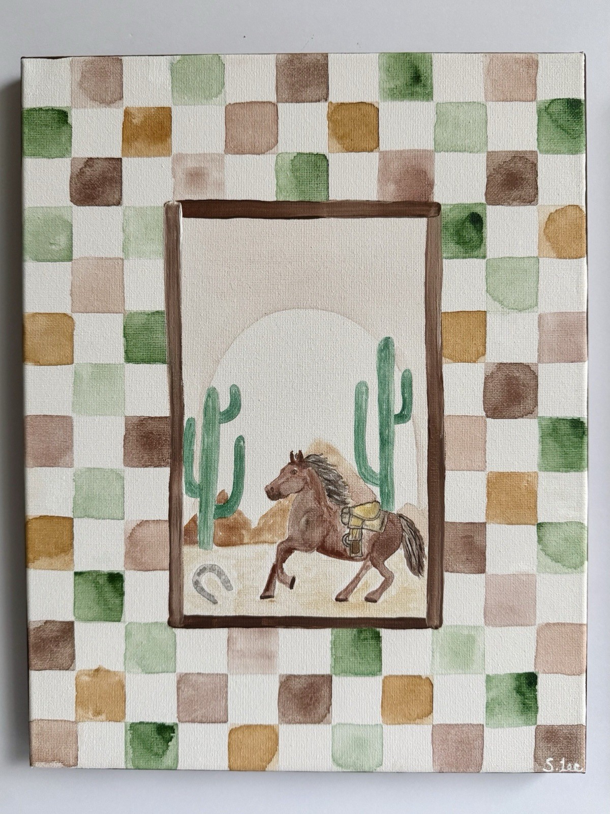 Western Nursery Painting Set – Original Paintings – Horse, Cactus & Sun