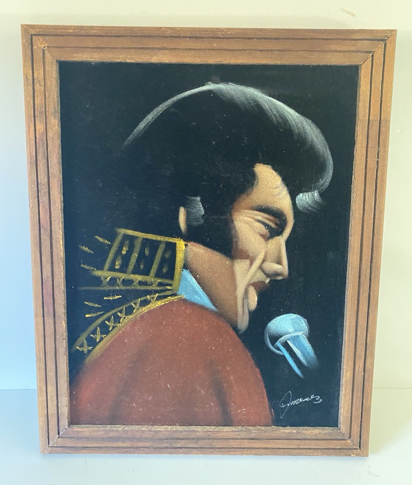 Vintage 70’s Velvet Elvis Signed Painting 12.5” x 15.5” Wood Frame Mexico