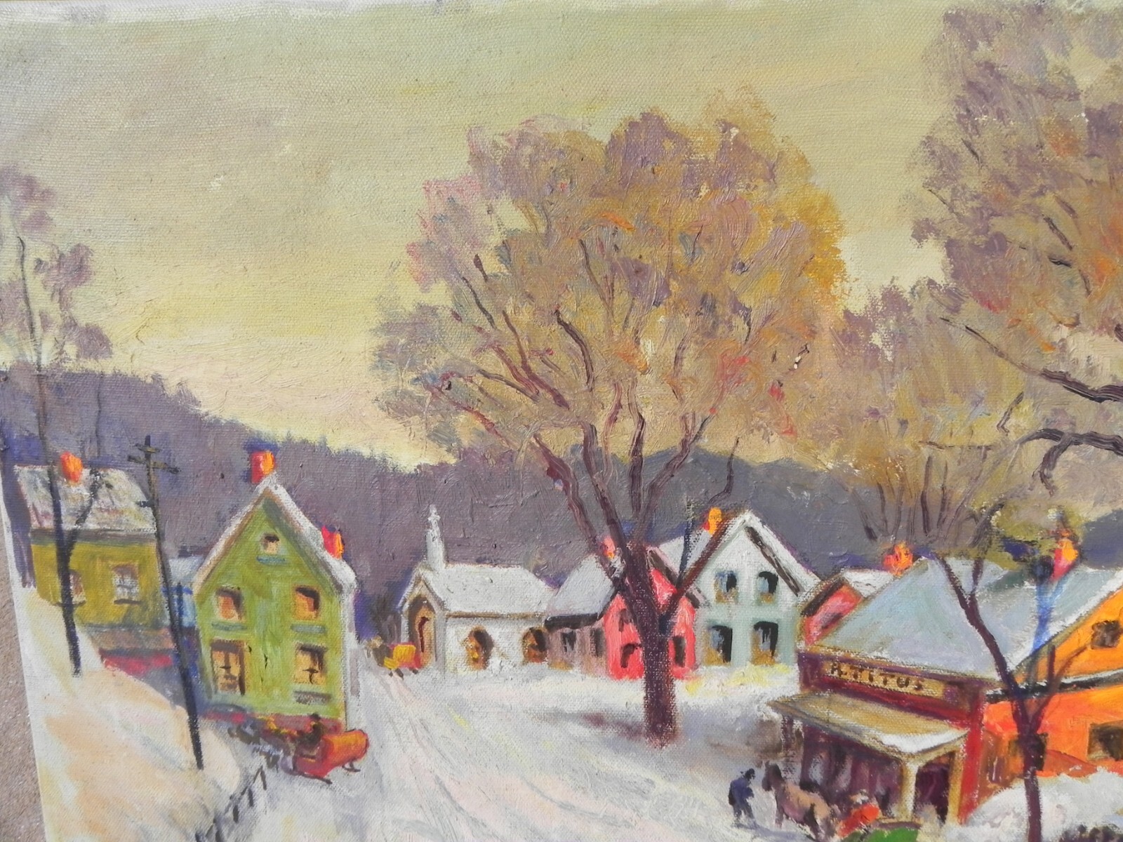 New England winter painting naive impressionist 1979 signed Titus poss. Vermont