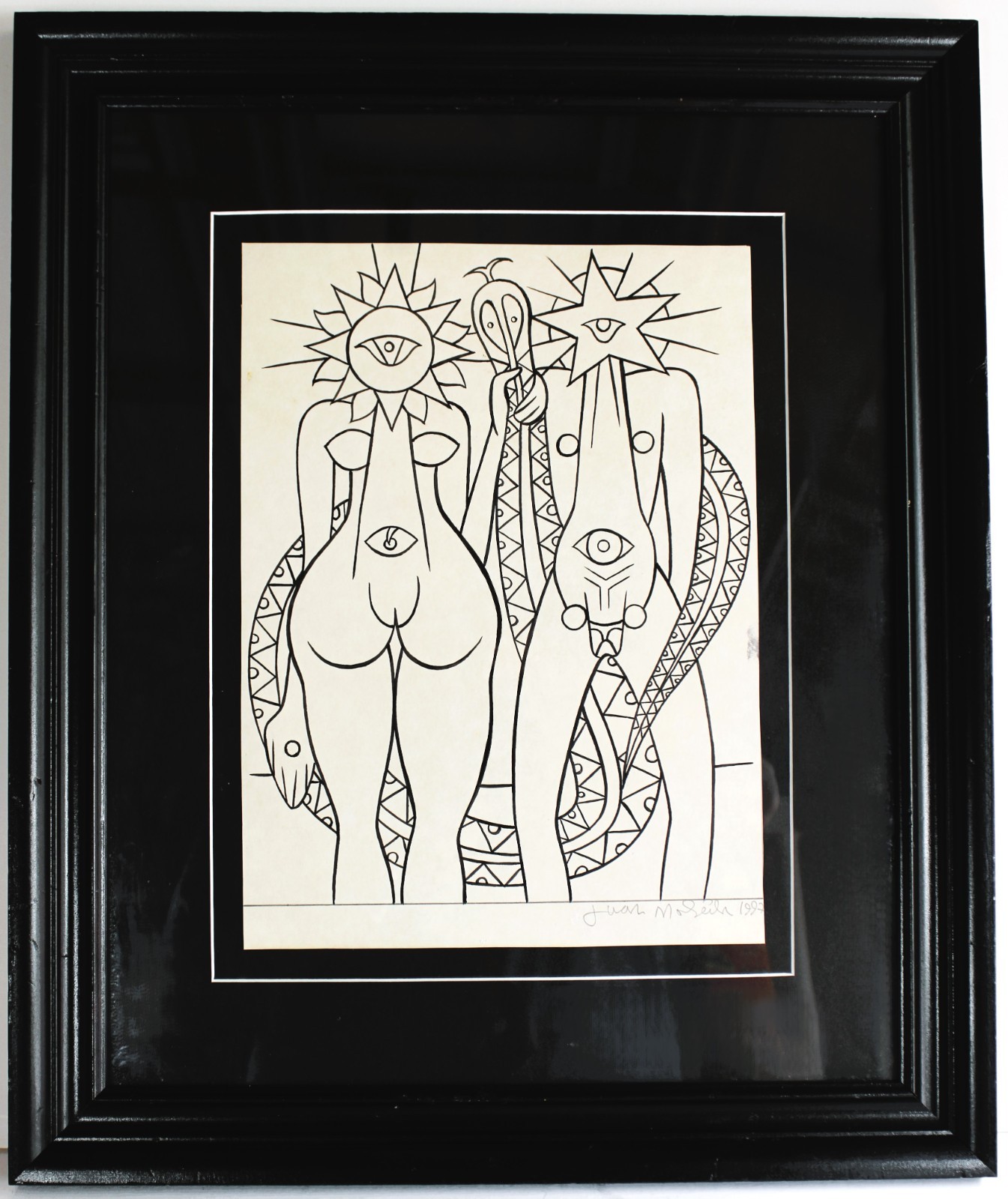 JUAN MOREIRA 1938-2022 INK ON PAPER DATED 1997 SIGNED CUBAN SURREALISM ADAM EVA