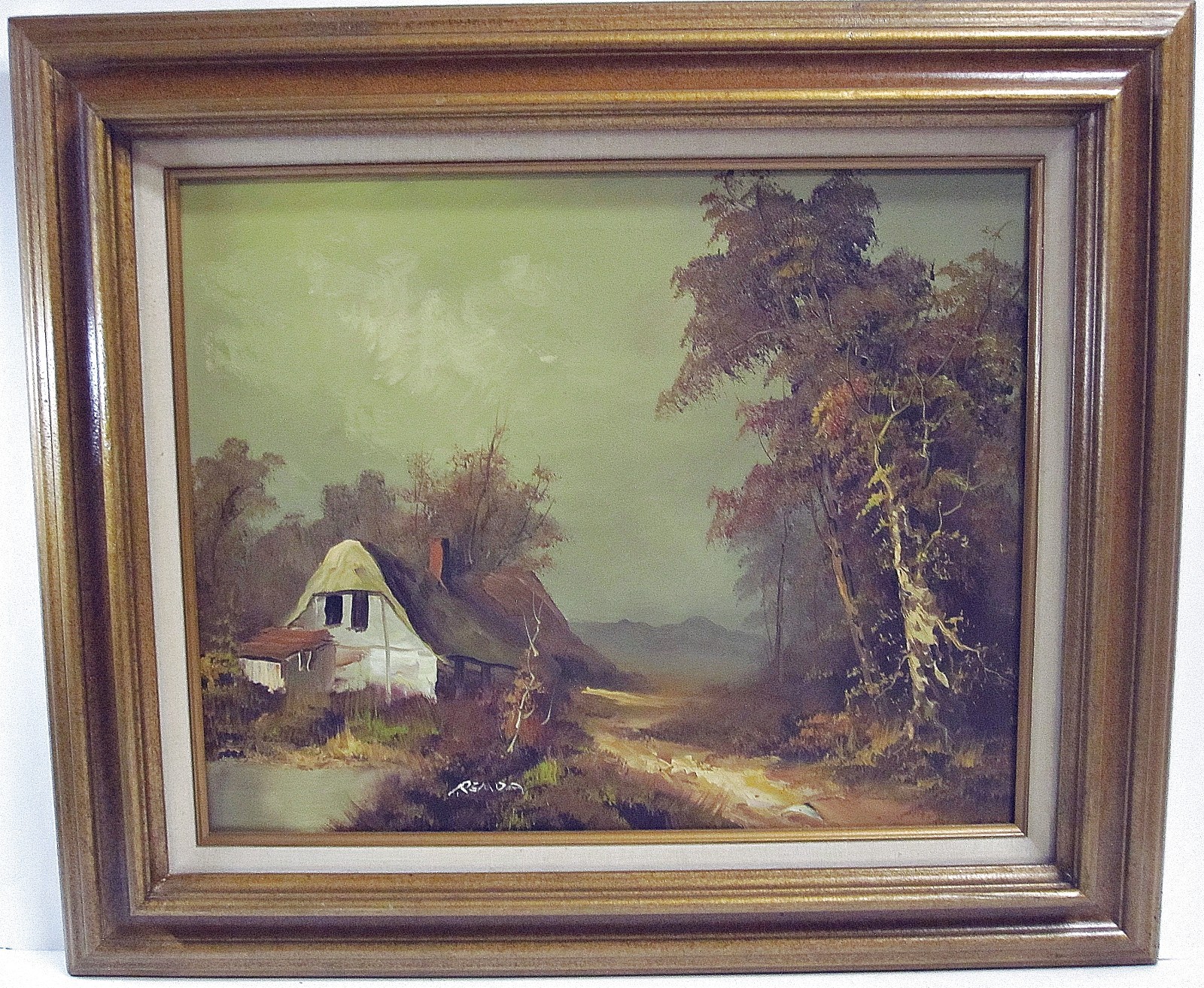 Signed Vintage Oil on Canvas Cottage Landscape Painting Framed 20×16