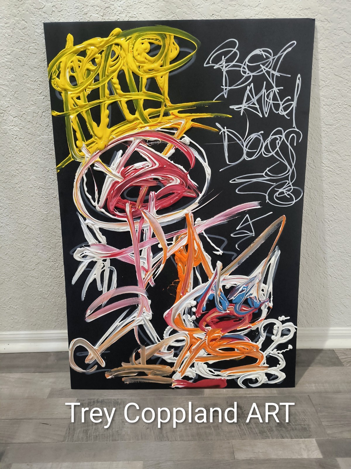Trey Coppland, BOY And DOG Abstract Graffiti Acrylic, 24+36 in 2026, Signed