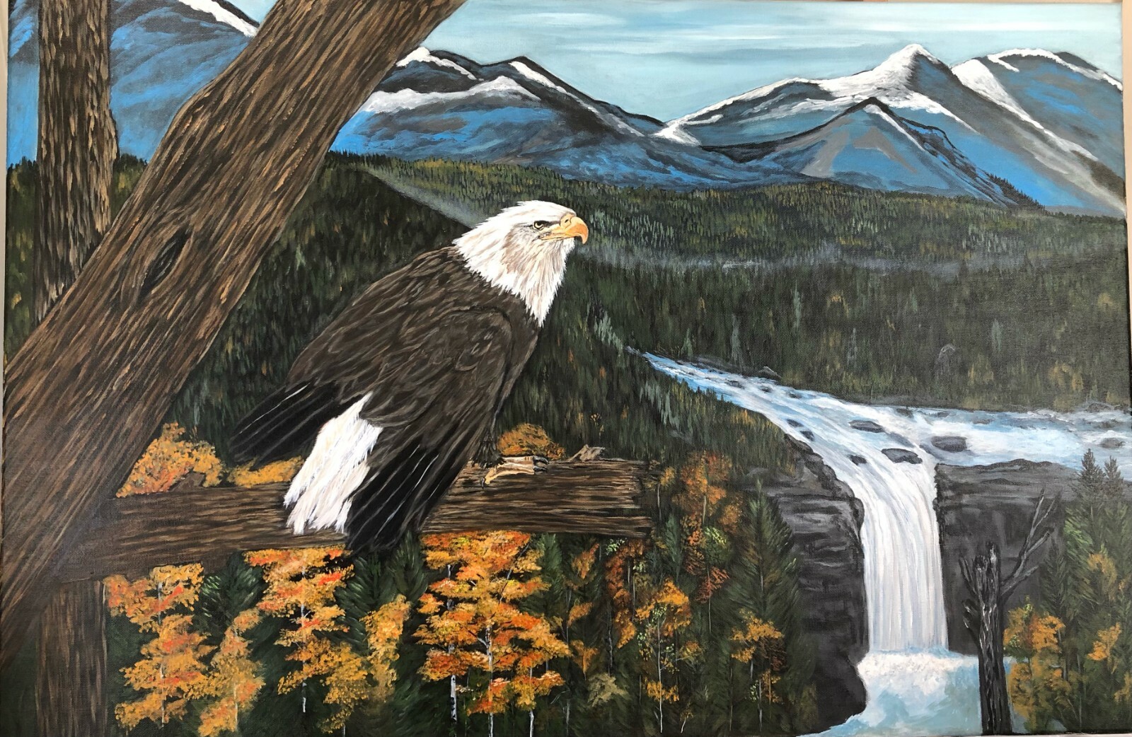Leah Smith Brave Wild and Free Bald Eagle 24×36 Original Acrylic & Oil Painting