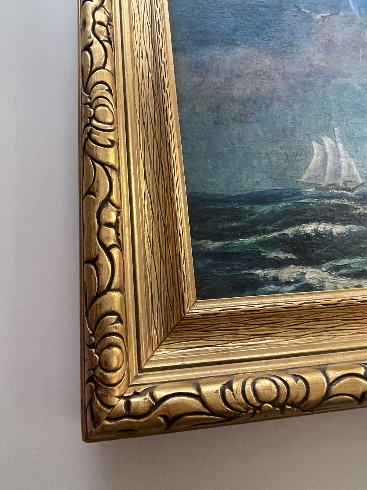 Antique Nautical Painting Seascape American Lighthouse Landscape Coastal Ship