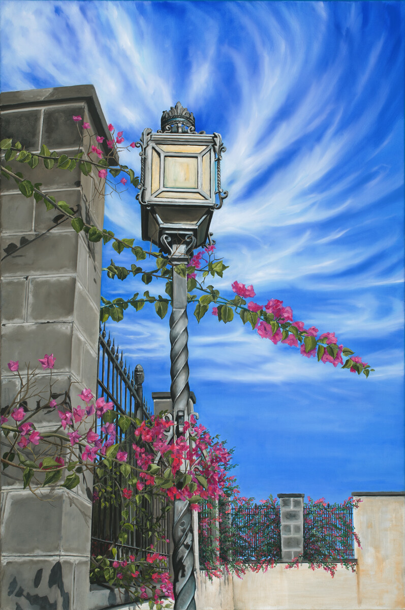 🔵 Bougainvillea Flowers | Original Oil Painting, Art, Mediterranean, Spain