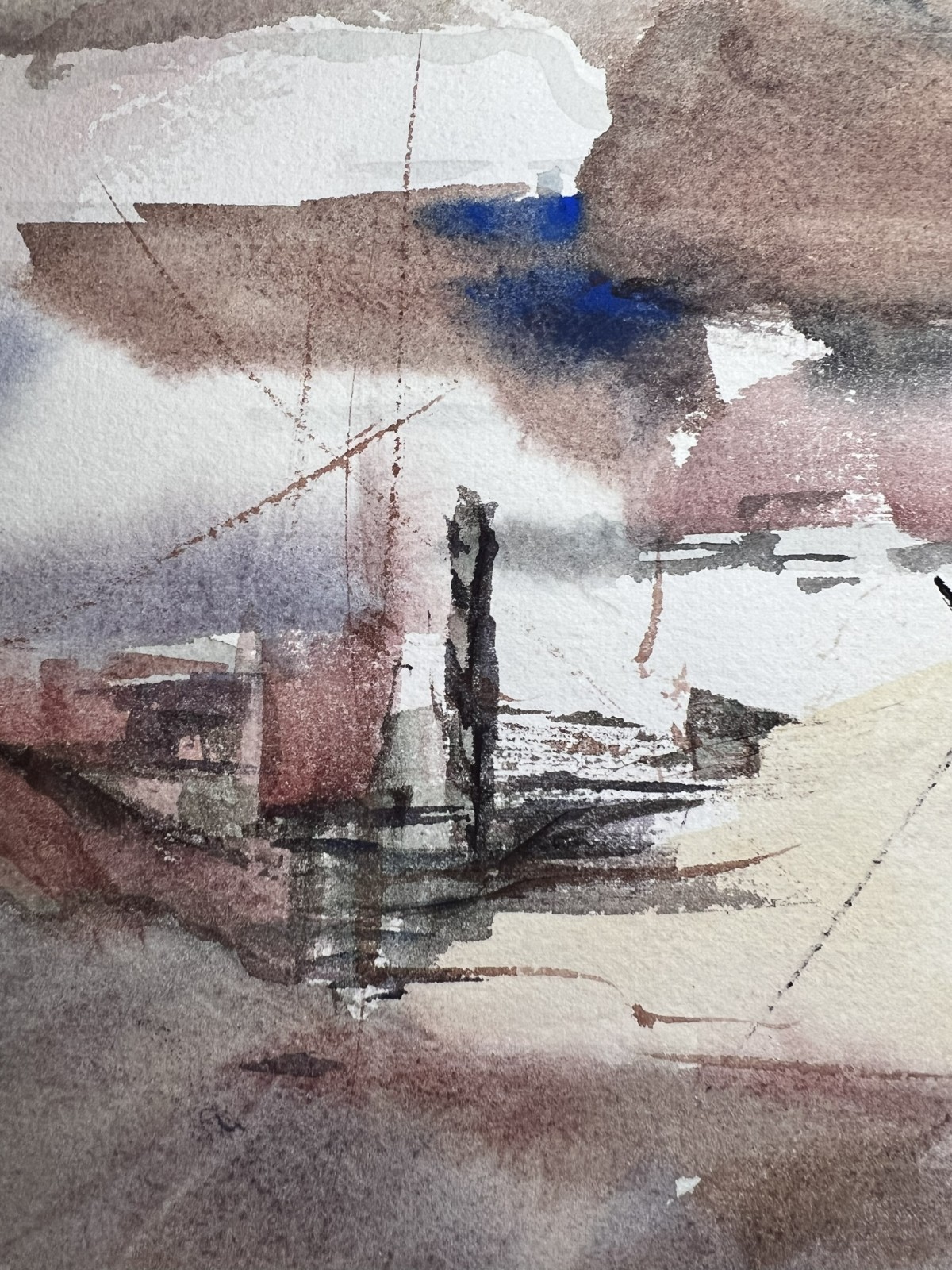 Little Town Landscape–Medium Size Watercolor–Charlotte Hoffman-Mid 20th C NY Art