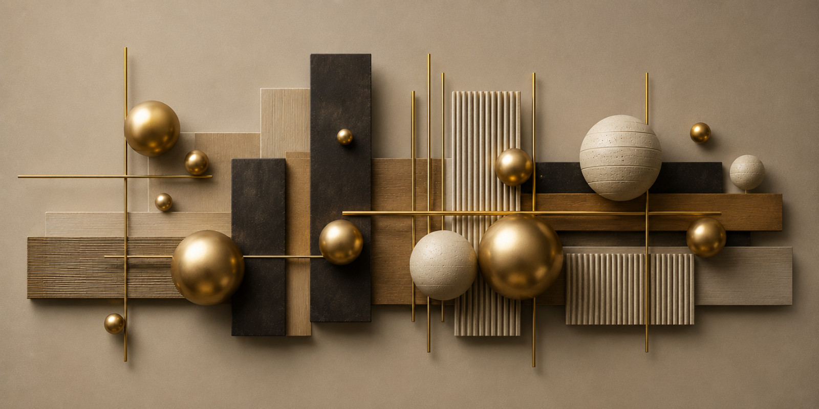 Original Hand Painted Abstract Geometric Canvas Art Gold Sphere Wall Decor 36×72