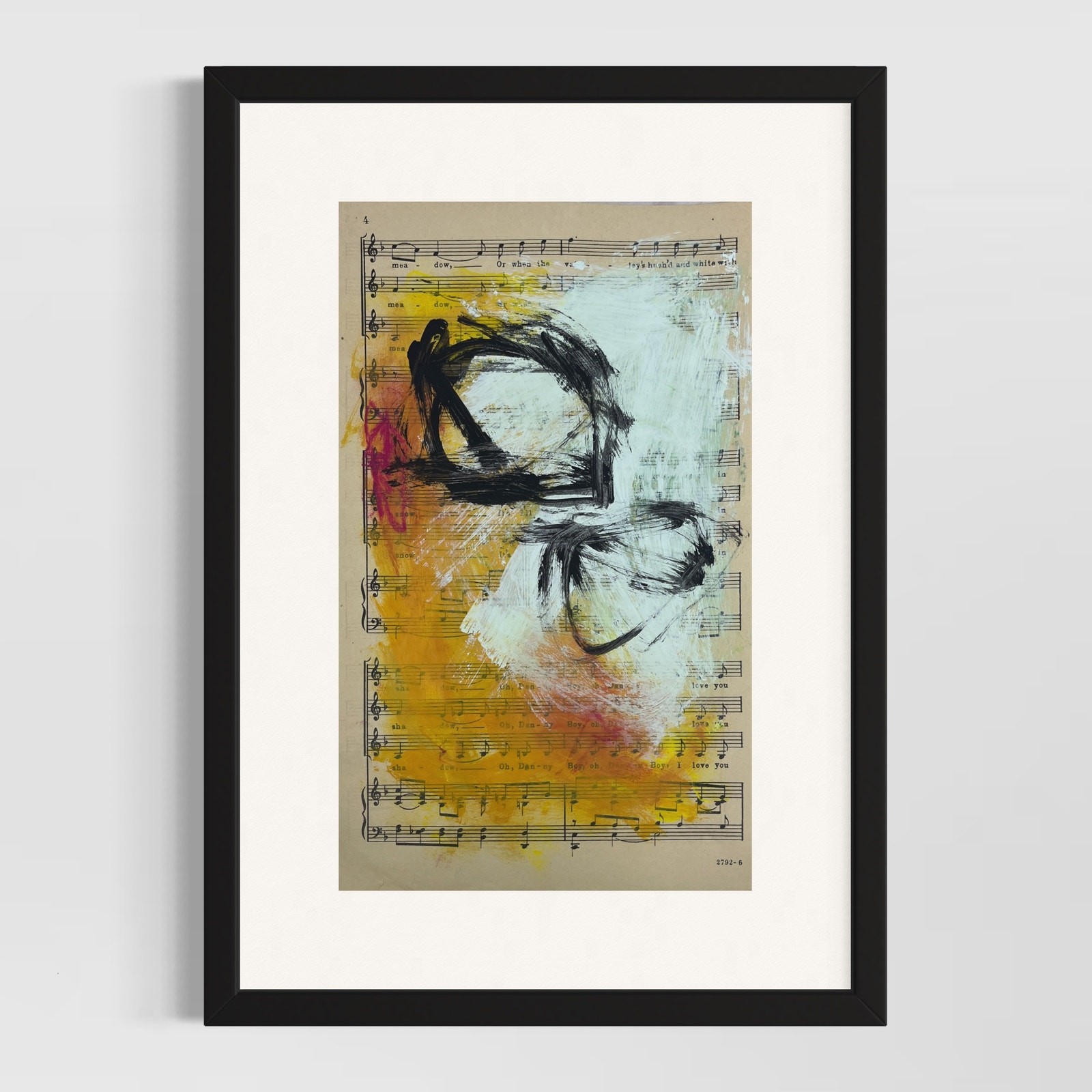 Original Abstract Art Painting «Summer’s Gone» On Sheet Music 7×10