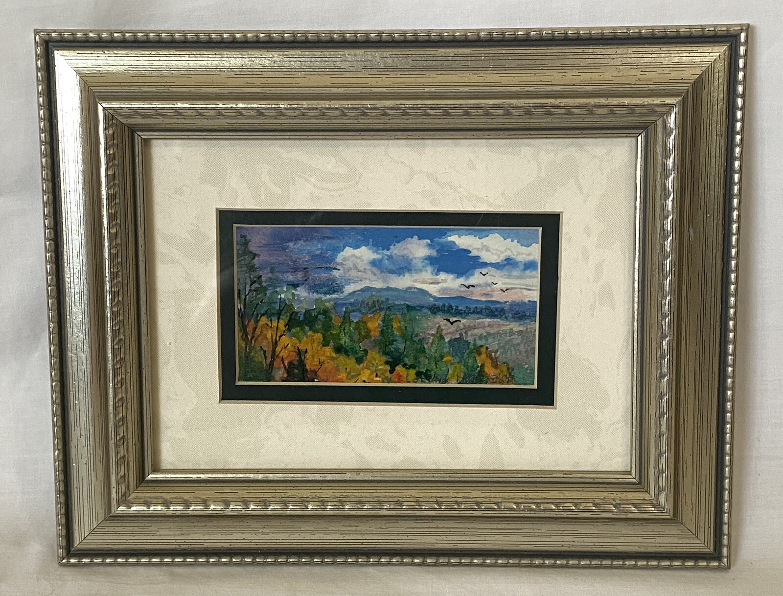 Lorane Page Original Framed Watercolor – Fall Landscape Mountain Sunset