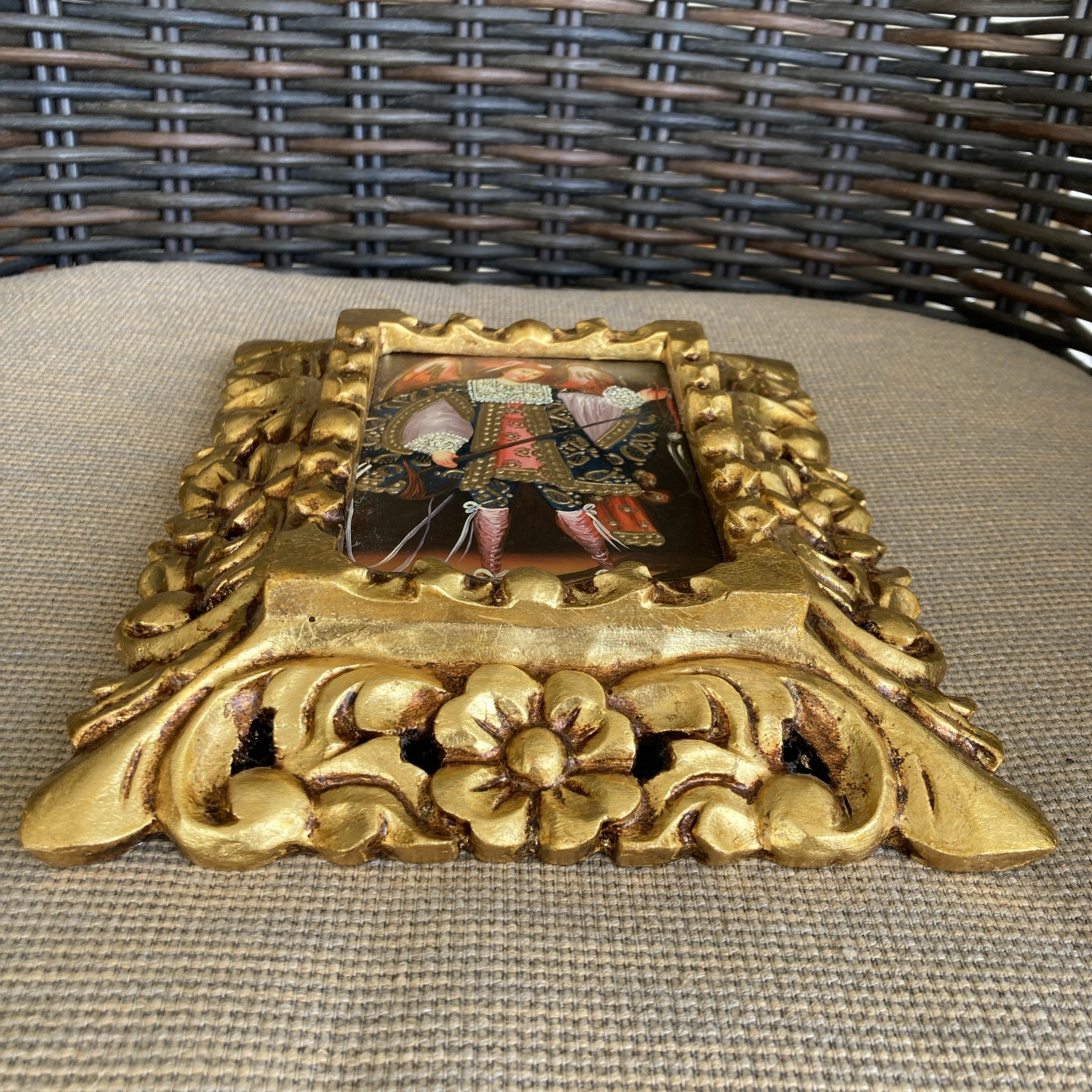 Cusco School of Art Revival Retablo Archangel Gold Gilt Wood Frame