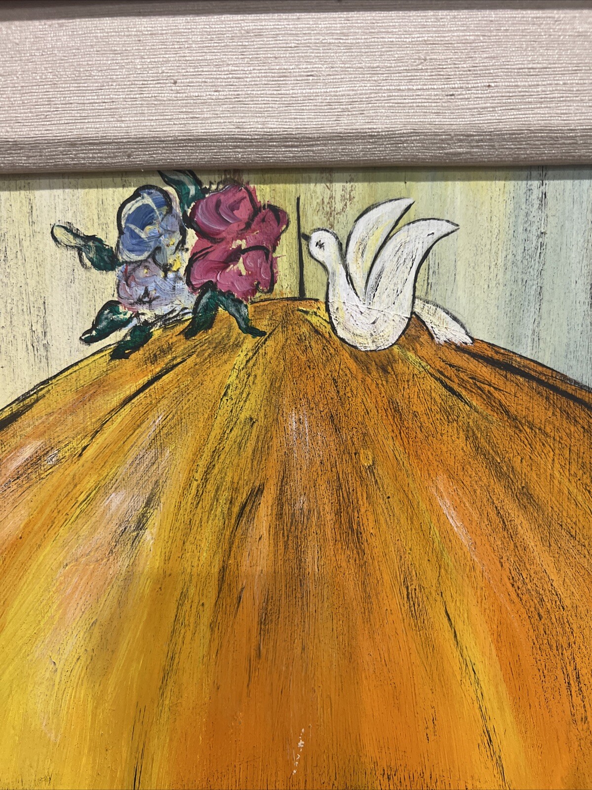 Rare Original Painting Signed By Lori Large Yellow Umbrella 3 Girls