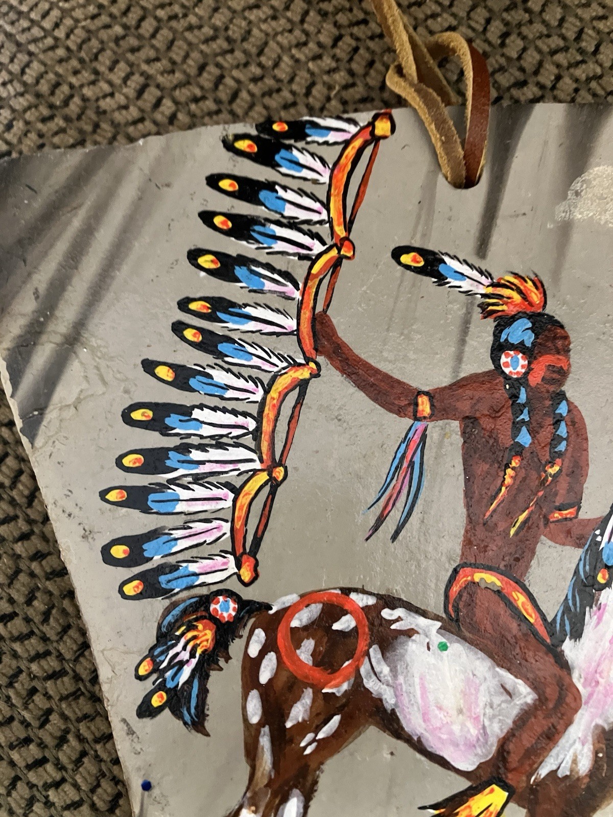 The Challenge Vtg Native American Painting Slate Lone Bull Stanley Harrison 1971
