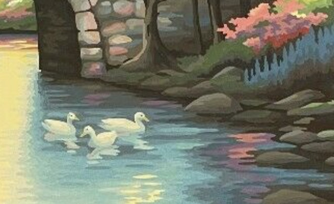 Paint by Numbers PBN Signed JR Acrylic Painting Swan Scene Framed 19×23″ (1999)