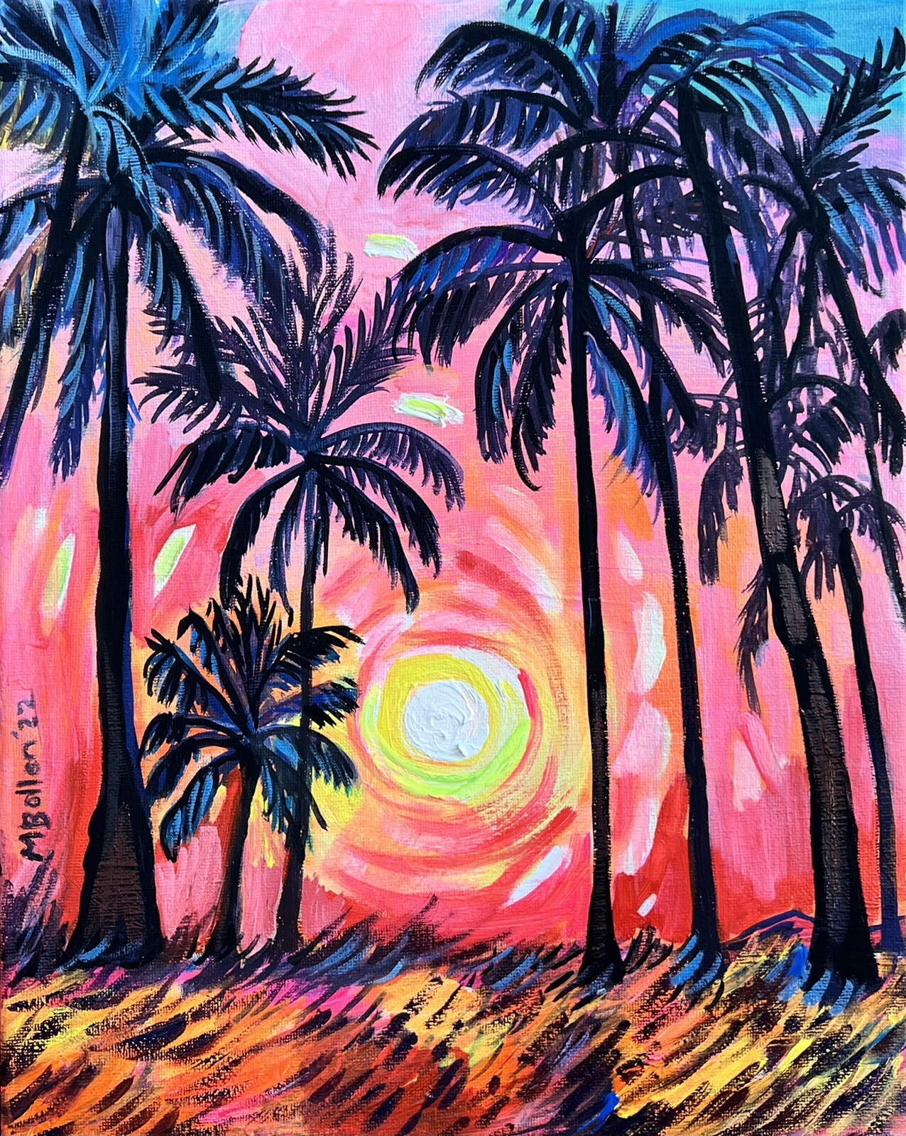Florida Palm Trees tropical sunset by Melissa Bollen original painting
