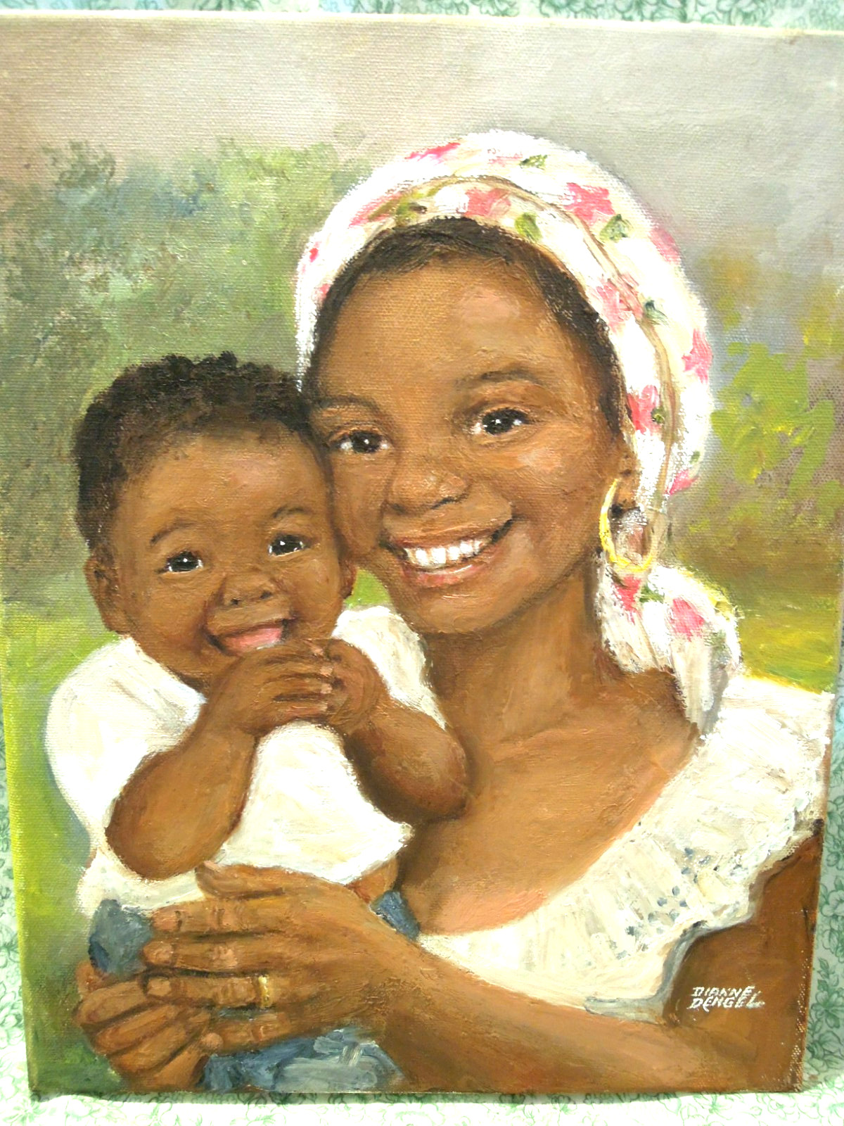 den-650 Dianne Dengel «HAPPY MOTHER WITH CHILD» oil painting 14″ tall X 11″