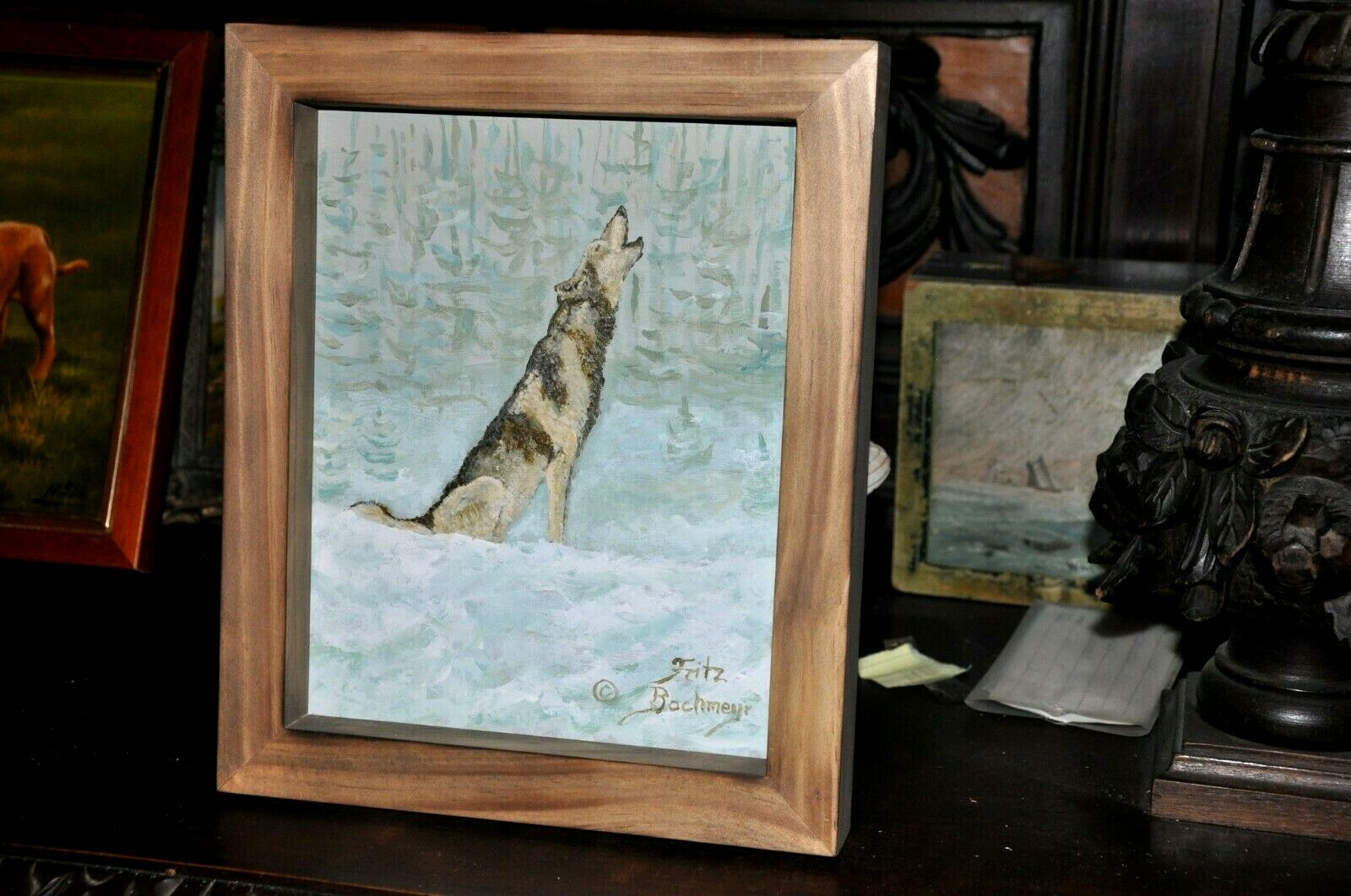 Winter Wolf in Montana by Listed Artist on Board