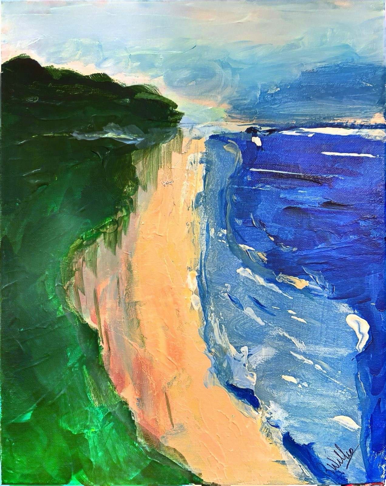 Seascape Expressionism 11×14 ABSTRACT Original Canvas Signed Unframed