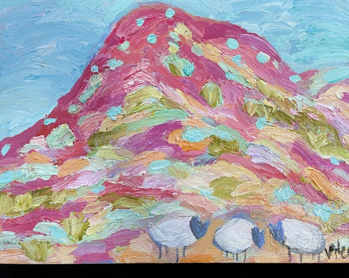 Southwest Hills With Grazing Sheep An Acrylic Original Painting 16”x12”x1.5”