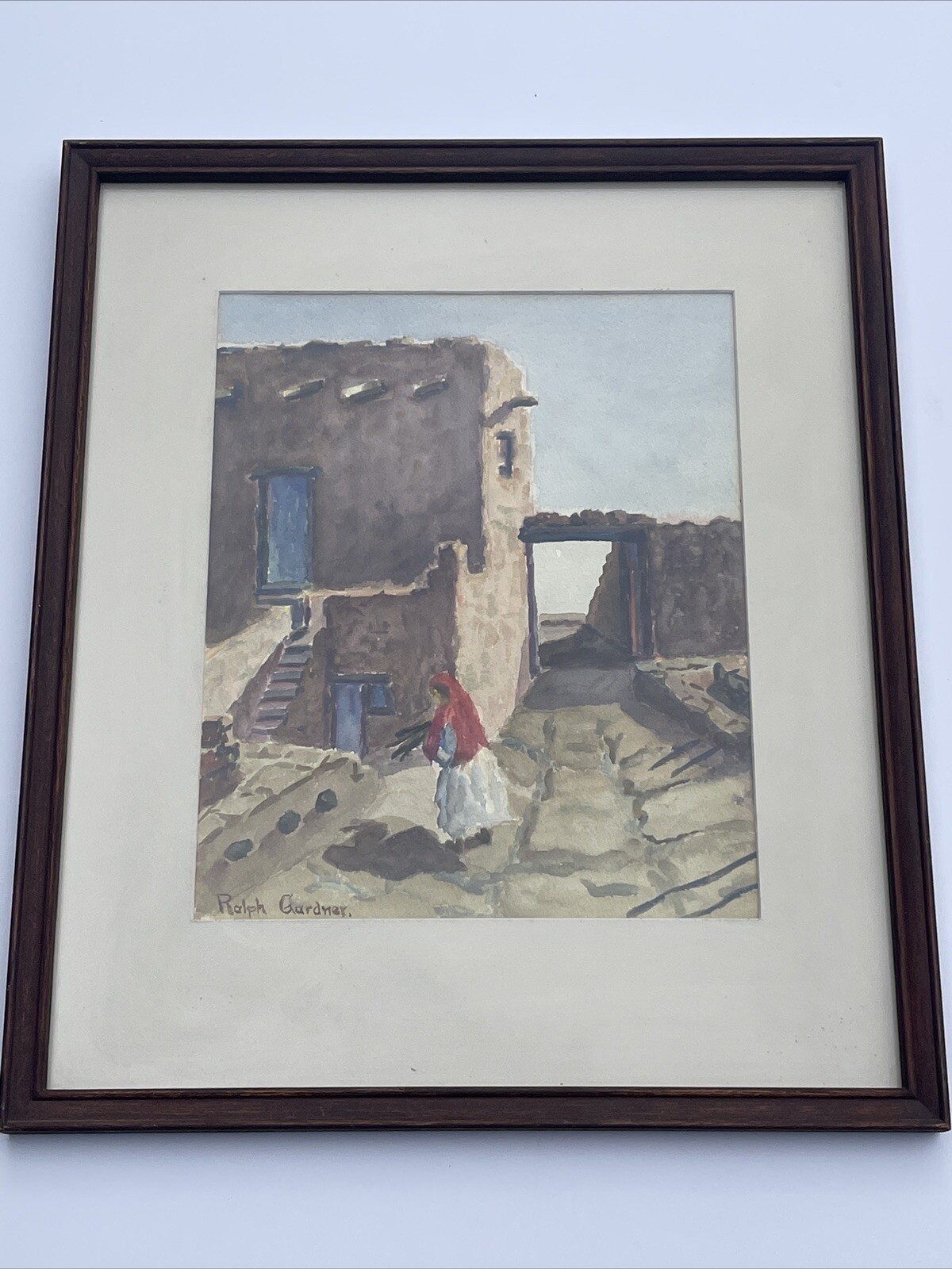 ANTIQUE LANDSCAPE PAINTING AMERICAN 1930’S NATIVE AMERICAN INDIAN PUEBLO GARDNER