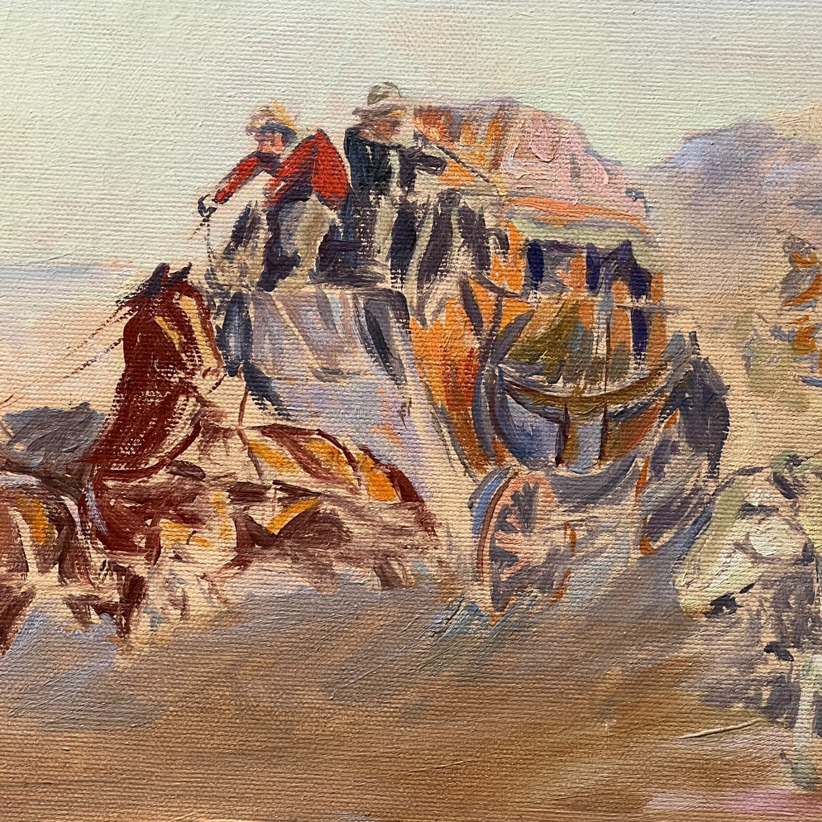 Vintage Western Stagecoach Oil Painting COPY of Berninghaus Signed Goode READ