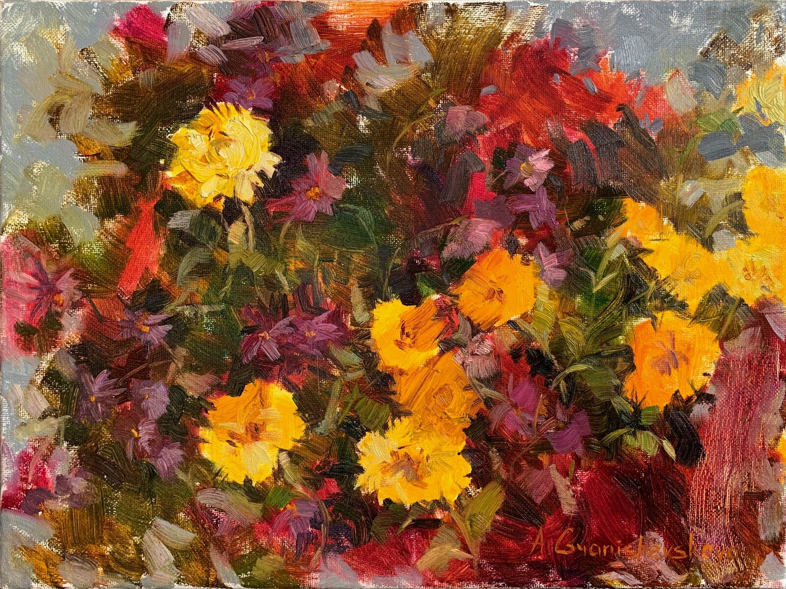 Original floral Oil Art Painting of chrysanthemums Autumn Flowers Canvas