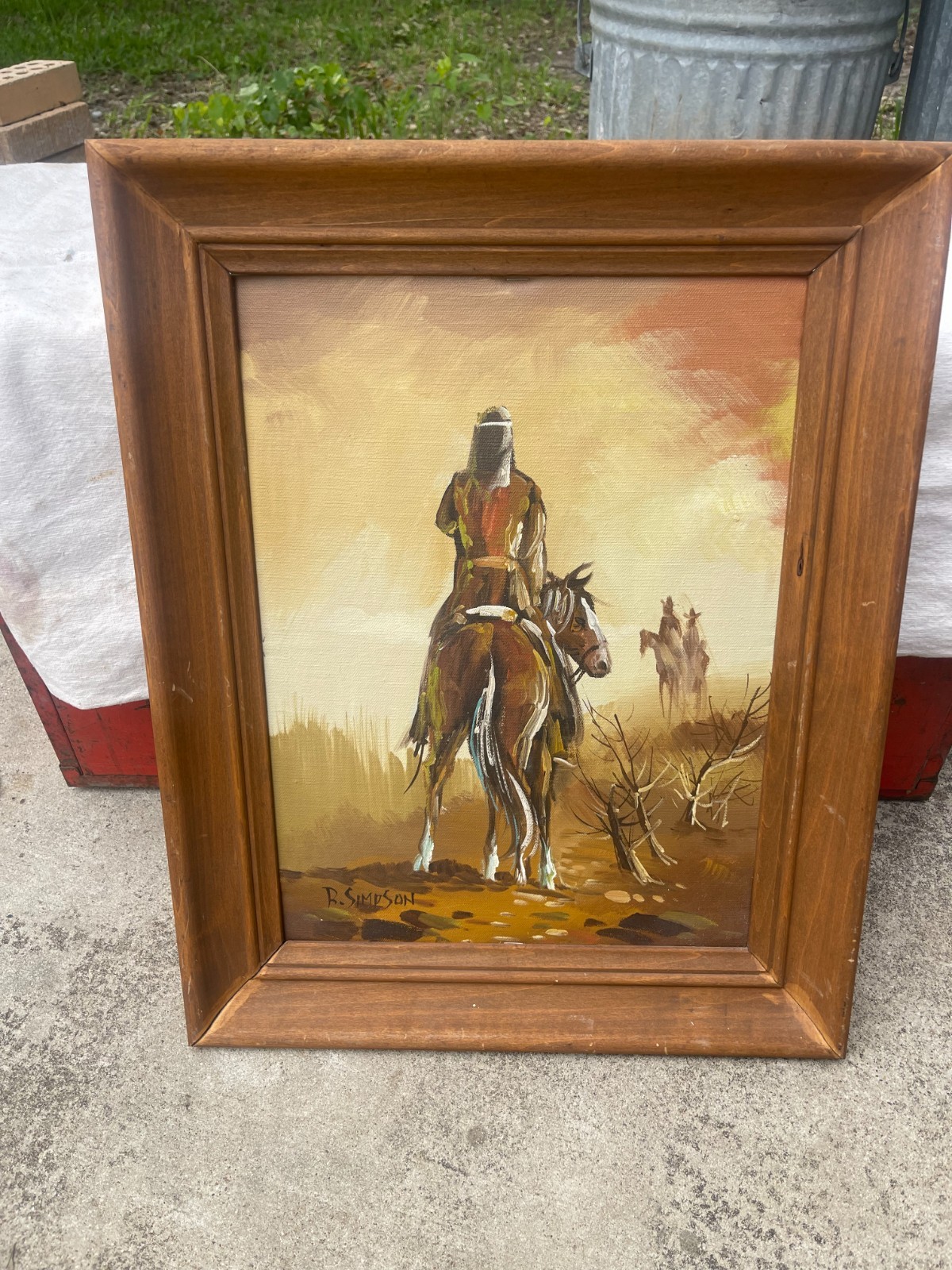 R. Simpson Original Oil on Canvas Native American Portrait Western Palette Knife