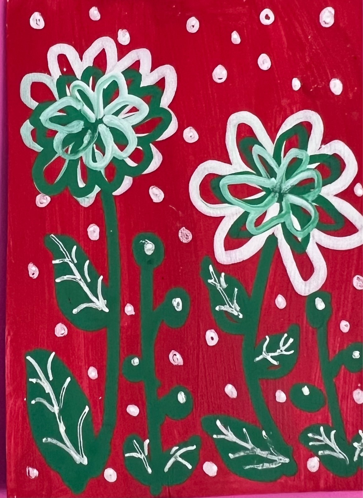 ACEO Art Card, Acrylic Marker, Flower Abstract, Card Stock Paper