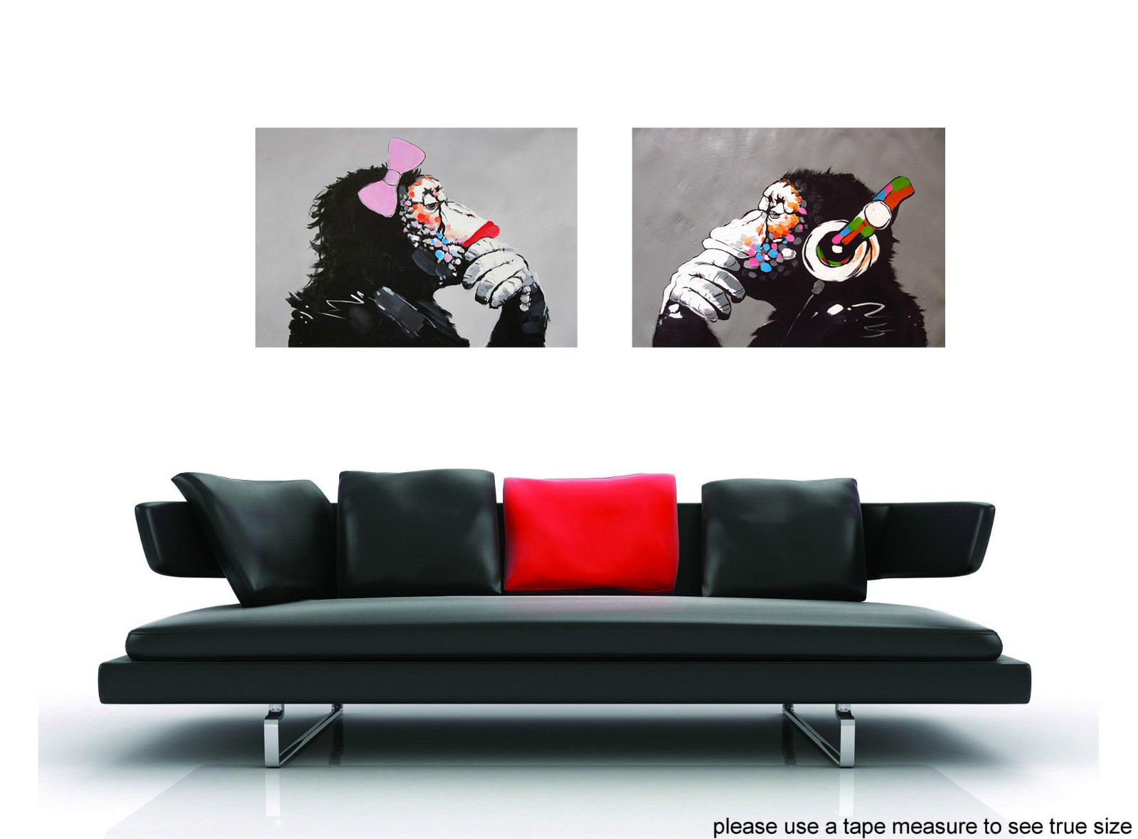 CANVAS lady girl Street Art Print DJ MONKEY chimp PAINTING 70cm DIPTYCH