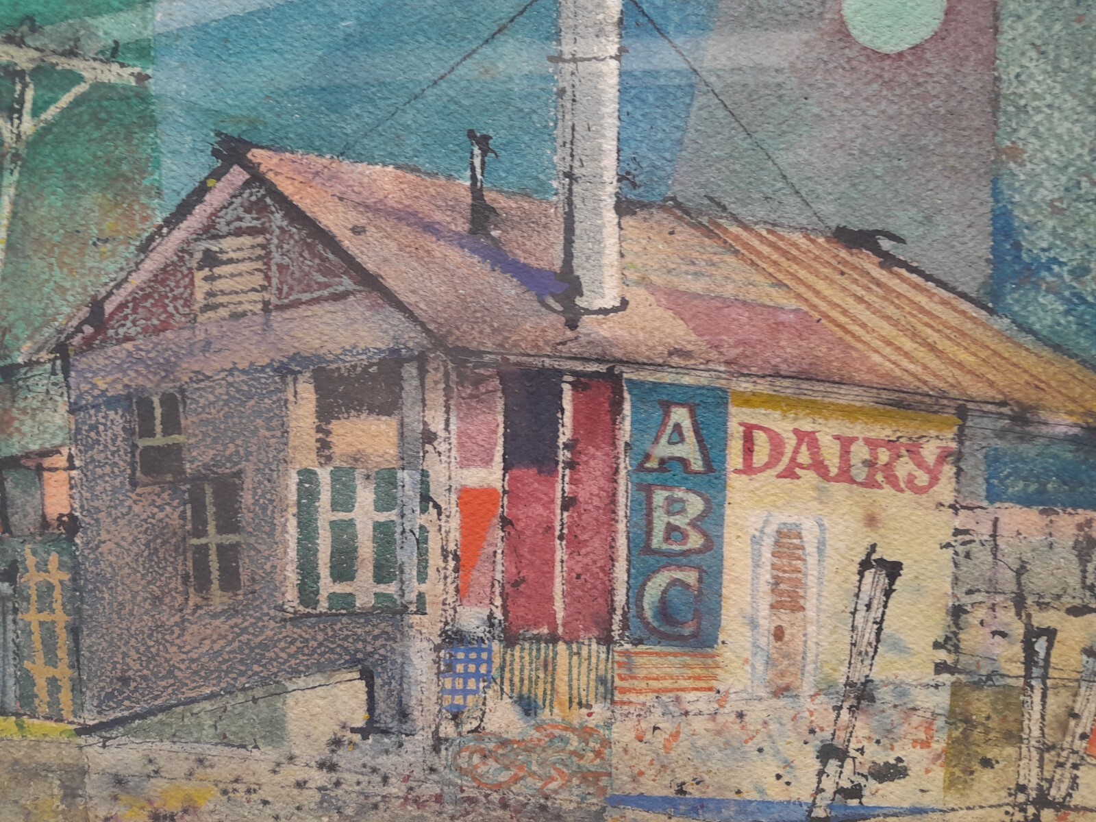 AMERICANA 1950S/60S MIX/MEDIA CUBISM/HARD EDGE PAINTING/PAPER «ABC/DAIRY»SIGNED