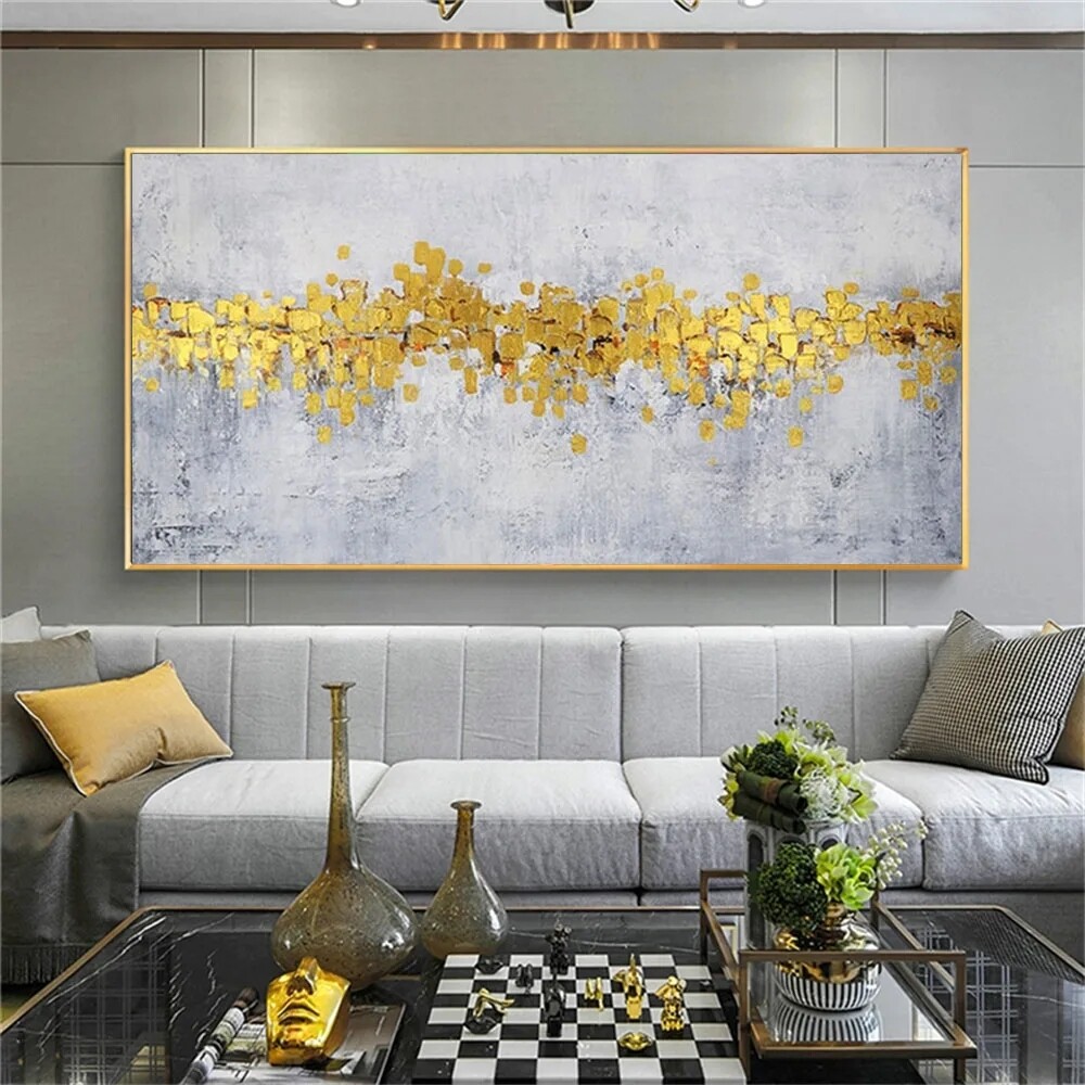 Hand-ainted Arabic Rich Wealth Gold Silver Canvas Oil Painting Textured Golden