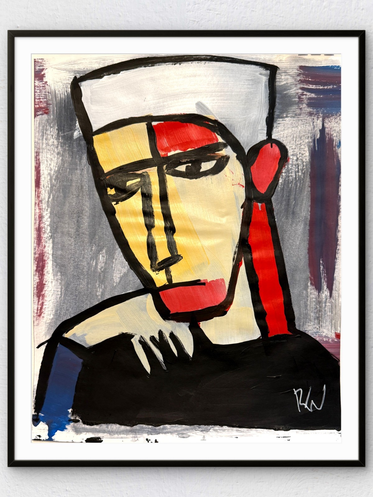 Original 11×14 Expressionist Hand Painted Signed Acrylic Paper Art Man