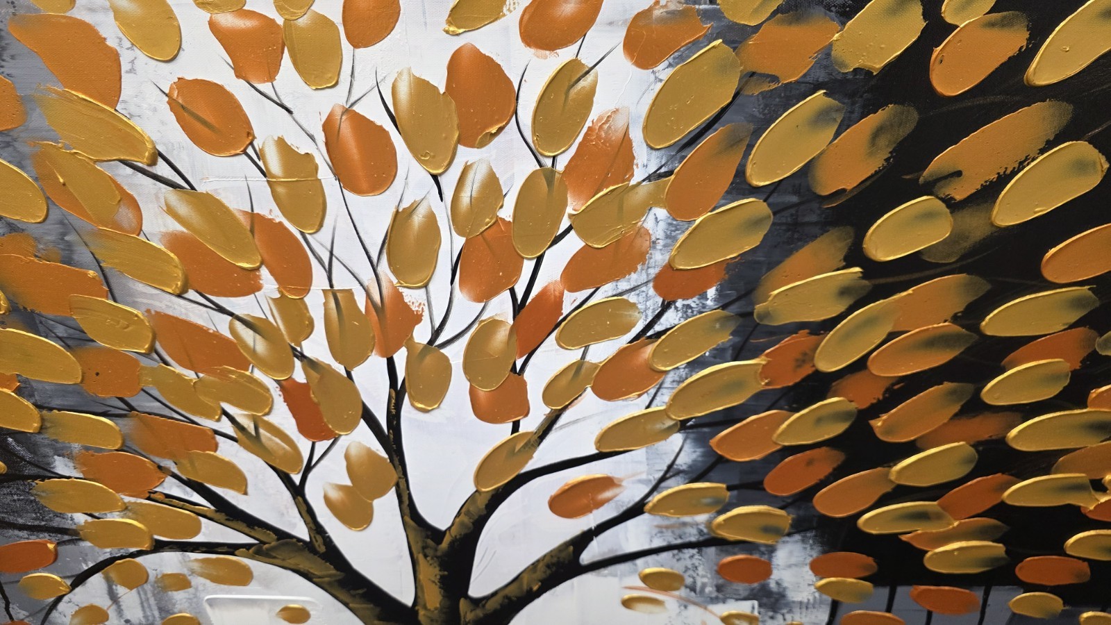 Original Retail $1189 Hand Painted linen Canvas Autumn Tree Leaves 60×30