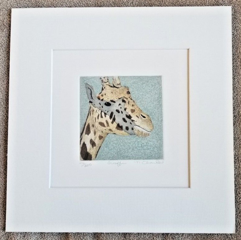 3 Signed Numbered Nancy Charles Colored Etchings (Gorilla, Elephant, Giraffe)