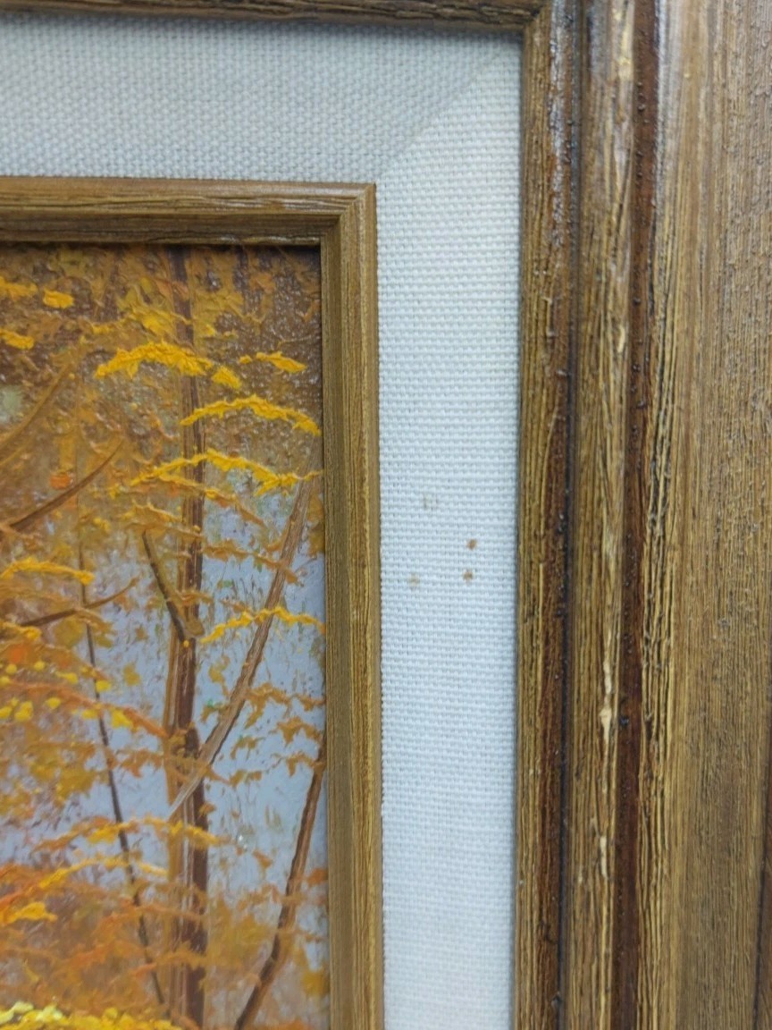 Vintage MCM Original Robert Moore Oil Painting of Old Mill in Autumn – Framed