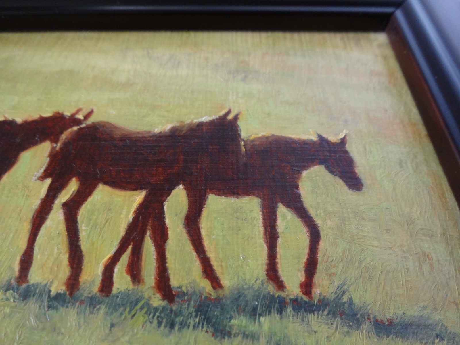 Painting Oil Original YEARLING PARADE Carol Lee Thompson -FRAMED 6.75″ x 12″
