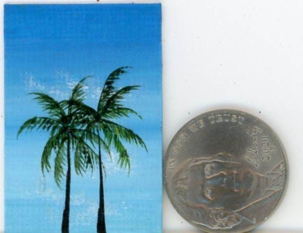 ORIGINAL 1×1.5 Acrylic Dollhouse Miniature Beach Florida Palm Trees Art HYMES