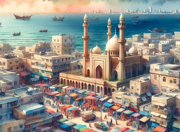 KARACHI Pakistan Cityscape Painting Giclee Canvas 16″X20″ with Mat Frame