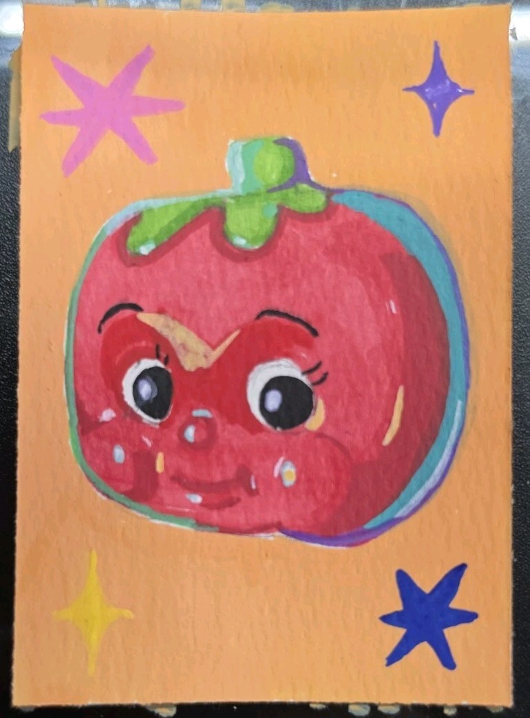 ACEO Original Popart Red Retro tomato Acrylic/watercolor fruit veggie