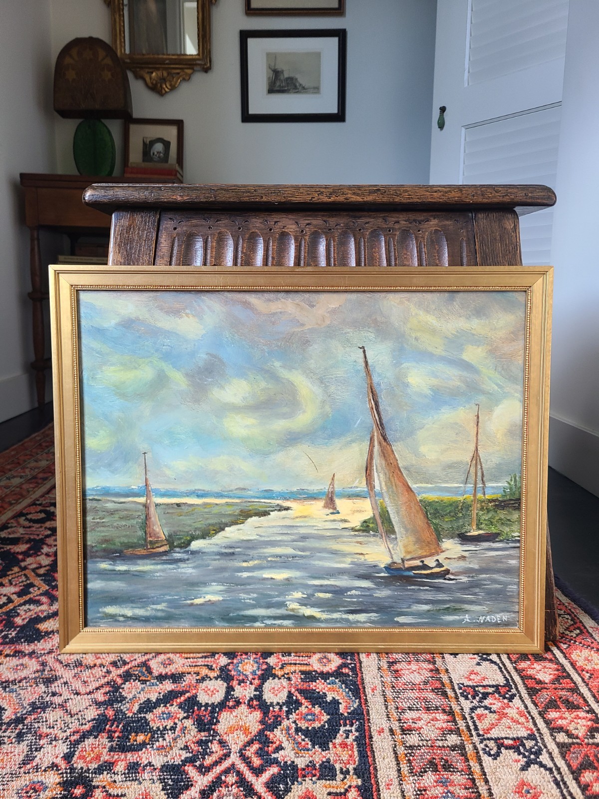 Antique 1940’s Impressionist Oil Painting Sailboat Sailing Seascape England