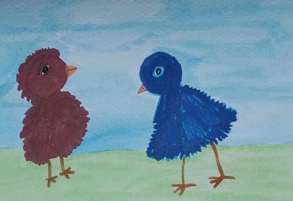 ORIGINAL IMPRESSIONISM Watercolor Painting 5X7 inch Birds Portrait Art Bird