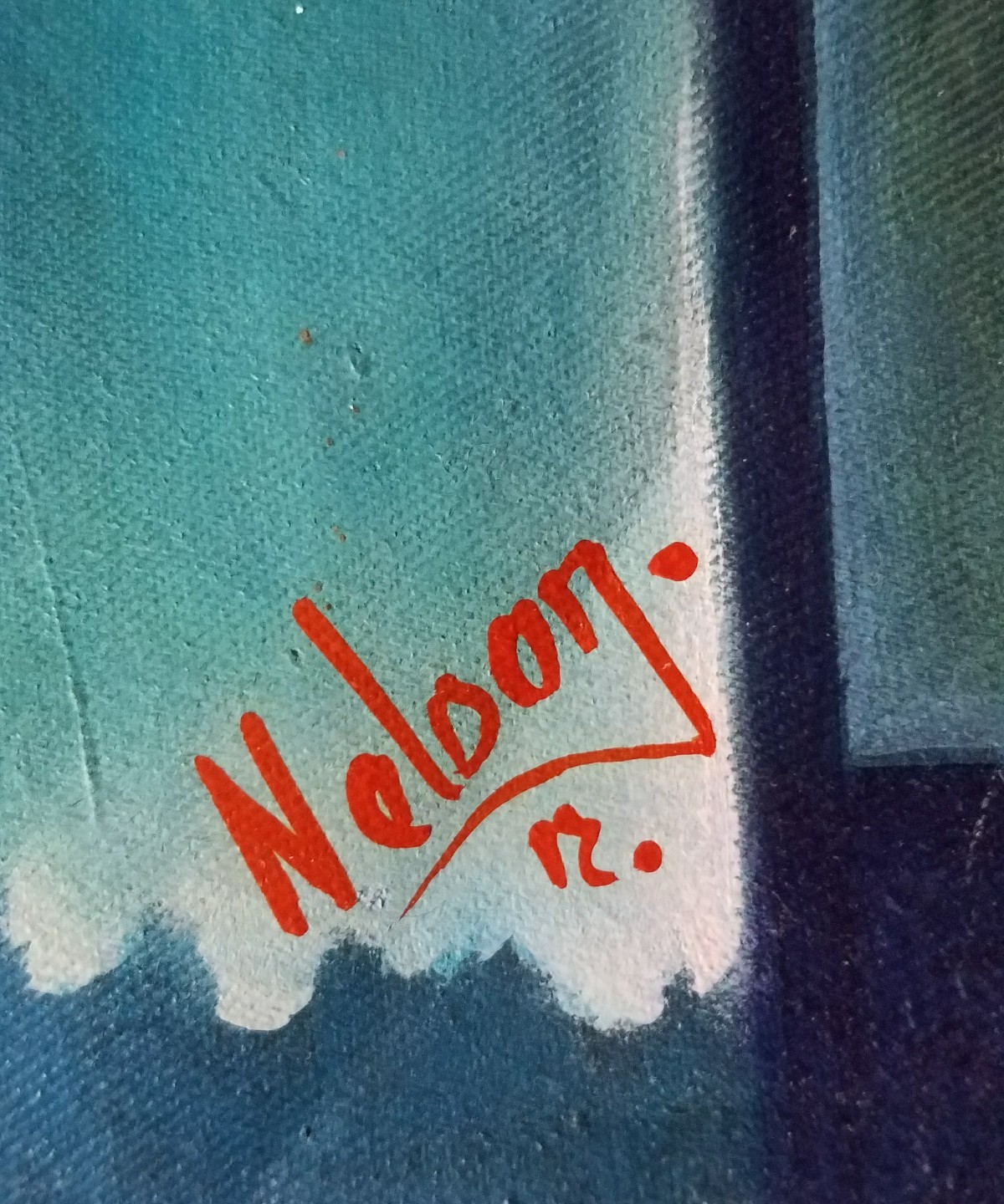 Nelson – Haitian Art, Carribean art, Painting 37×26 Shades of Blue